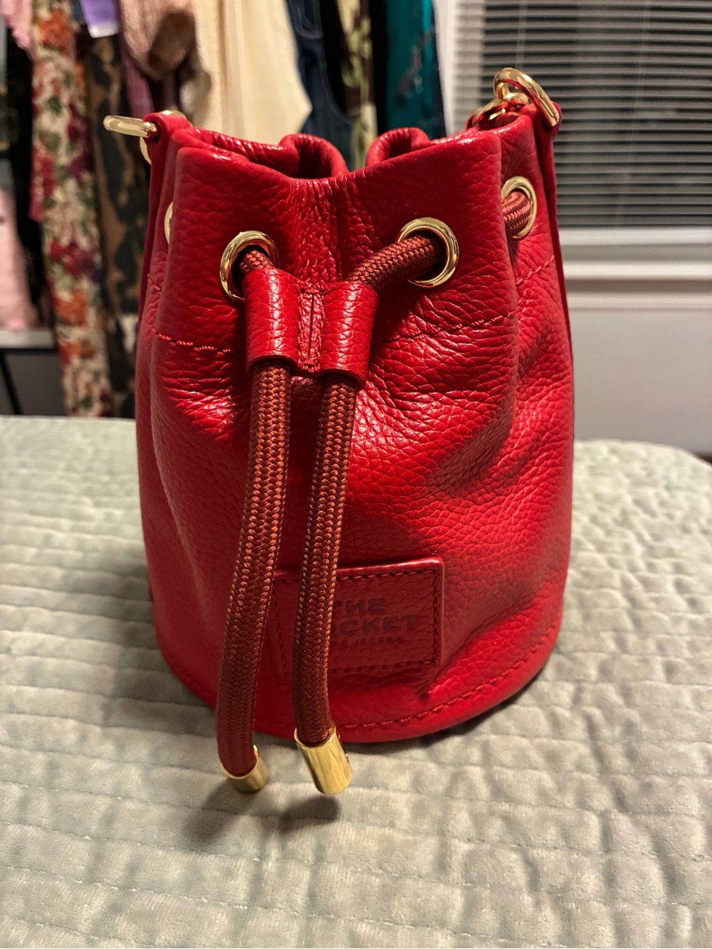 Marc Jacobs Red Pebbled Leather Drawstring Bucket Bag